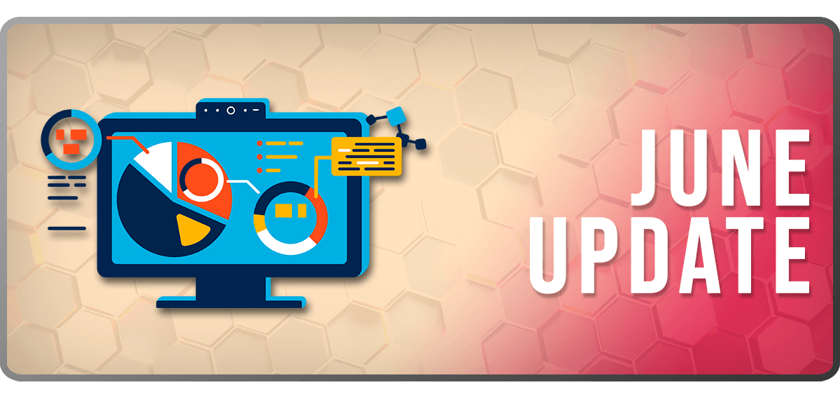 The Market Data June Update banner: an isometric illustration of a monitor filled with pie and donut charts, with data cards beside it, beside the words JUNE UPDATE