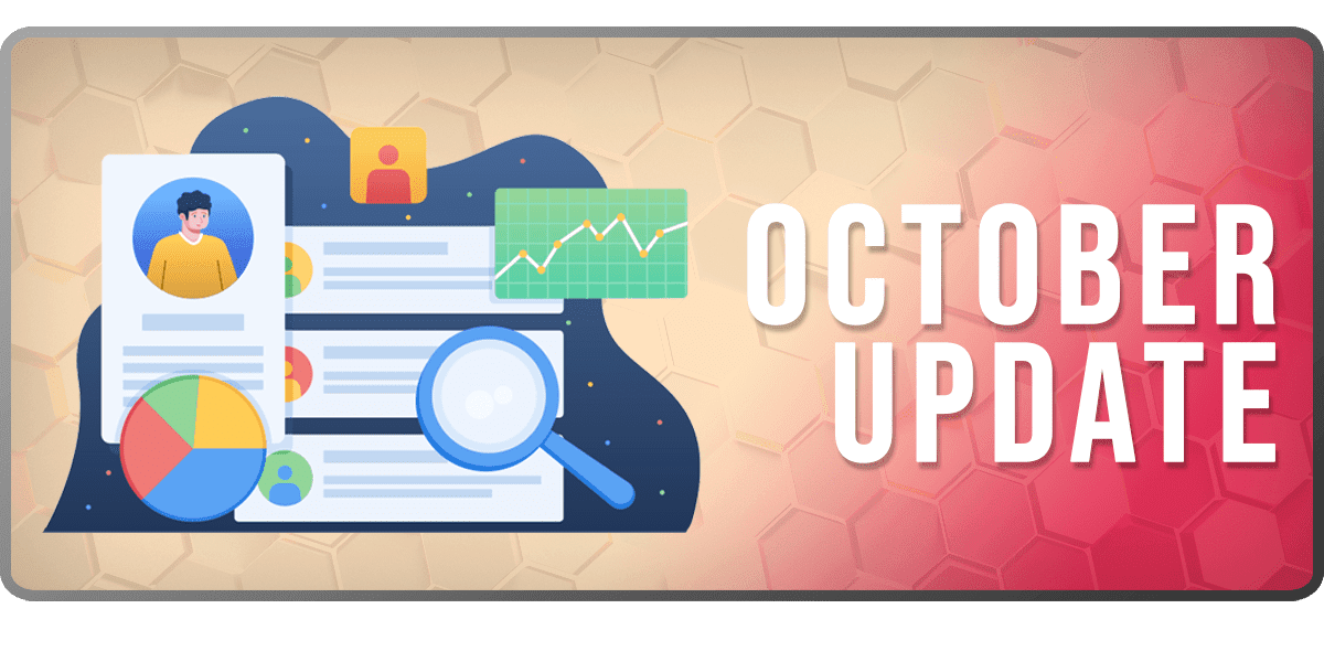 The Market Data October Update banner: an isometric illustration of figures with a magnifying glass and a pie chart over a document, beside the words OCTOBER UPDATE
