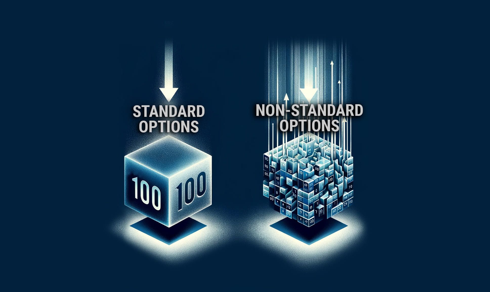 Two labelled cubes: STANDARD OPTIONS, one clear block marked 100; NON-STANDARD OPTIONS, a cluster of odd blocks.